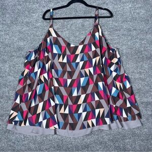 Torrid Womens 3X Multicolor Geo Sophie Tank Top Swing‎ Cami Chiffon Double Layer